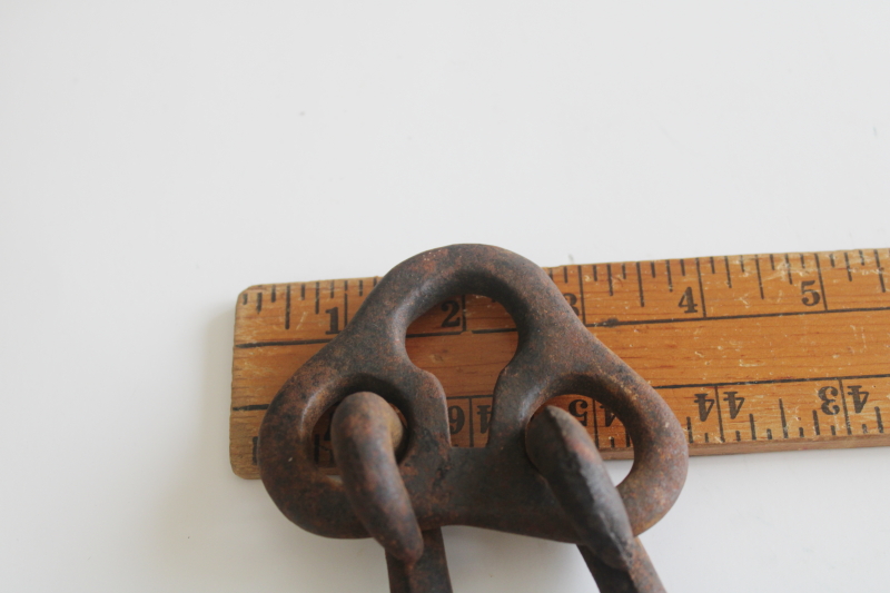 photo of old harpoon shape wrought iron hooks double hangers, antique vintage farm tool or implement hardware  #4