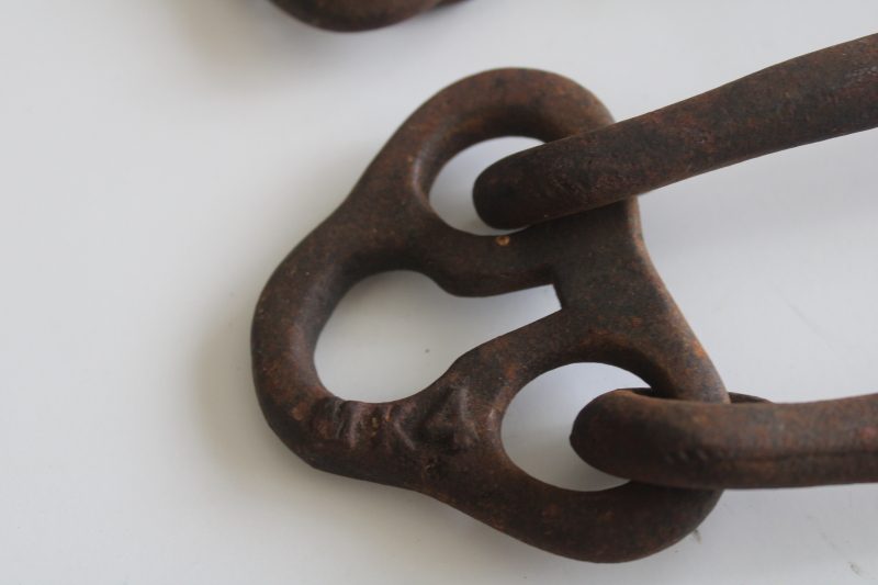 photo of old harpoon shape wrought iron hooks double hangers, antique vintage farm tool or implement hardware  #7