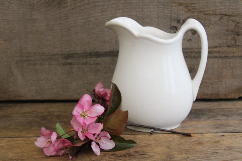 photo of old heavy white ironstone pitcher, vintage Syracuse china milk jug / flower vase #1