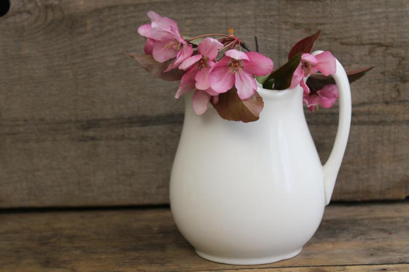 photo of old heavy white ironstone pitcher, vintage Syracuse china milk jug / flower vase #2