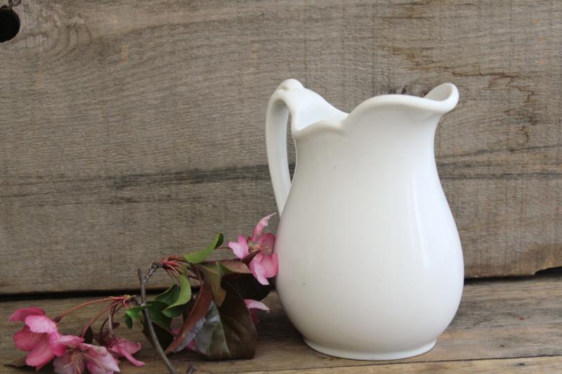 photo of old heavy white ironstone pitcher, vintage Syracuse china milk jug / flower vase #3