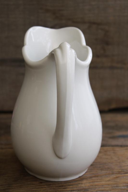 photo of old heavy white ironstone pitcher, vintage Syracuse china milk jug / flower vase #5