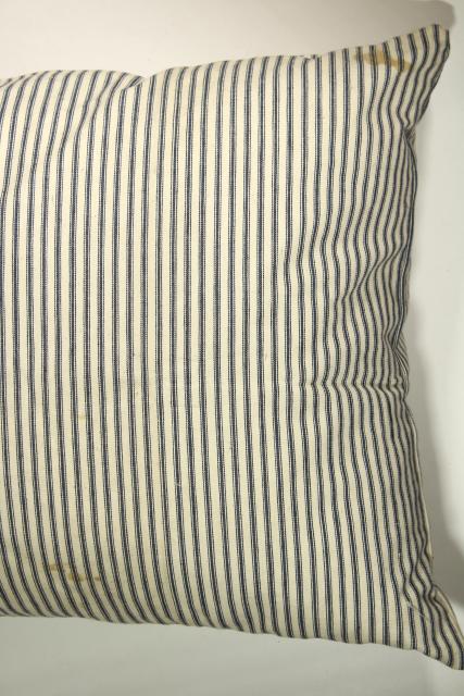 photo of old indigo blue striped cotton ticking, primitive country farmhouse vintage feather pillow #2