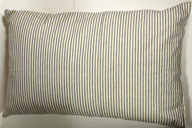 photo of old indigo blue striped cotton ticking, primitive country farmhouse vintage feather pillow #6