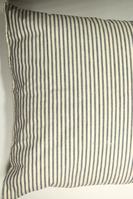 photo of old indigo blue striped cotton ticking, primitive country farmhouse vintage feather pillow #7