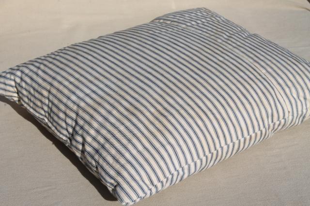 photo of old indigo blue striped ticking pillows, square feather pillow vintage seat cushions or toss pillows #3