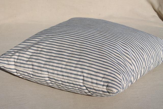 photo of old indigo blue striped ticking pillows, square feather pillow vintage seat cushions or toss pillows #6