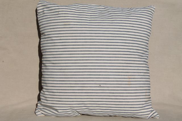 photo of old indigo blue striped ticking pillows, square feather pillow vintage seat cushions or toss pillows #7