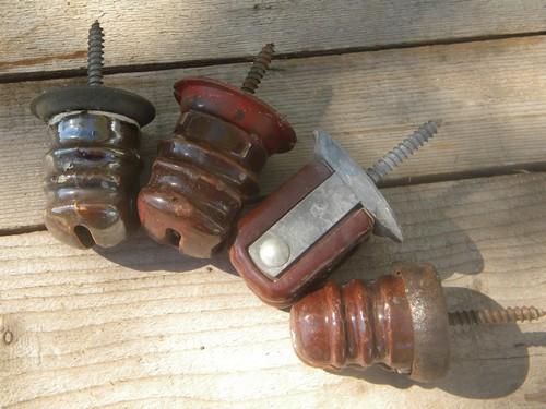 photo of old industrial vintage brown ceramic screw base architectural insulators #2