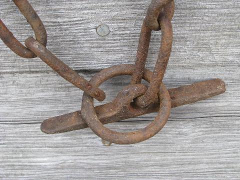 photo of old iron neck yoke chain collar, antique vintage barn stanchion tie for milk cow #5