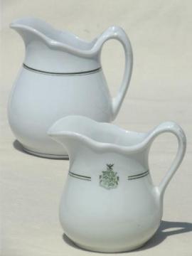 catalog photo of old ironstone china pitchers, fortuna juvat audaces motto coat of arms