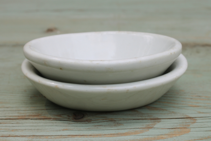 photo of old ironstone china soap dishes, worn weathered patina chunky vintage white ironstone farmhouse style #1