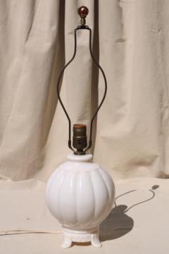 catalog photo of old ivory colored milk glass table lamp, vintage alacite Aladdin lamp w/ ruby red marble finial