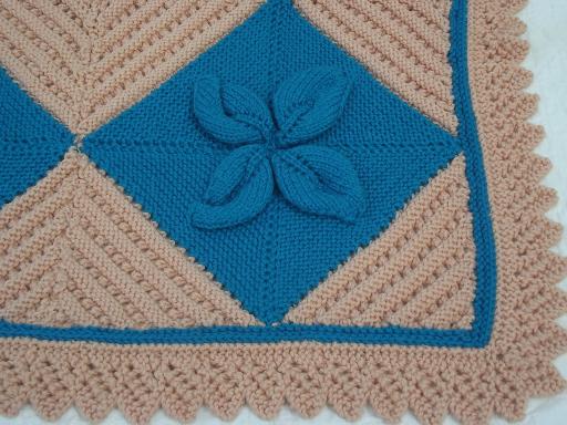 photo of old knitted wool counterpane blanket, southwest desert peach & turquoise #3