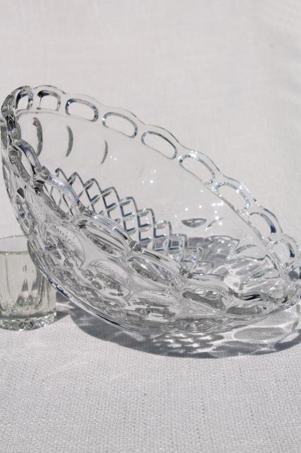 photo of old lace edge thumbprint pattern glass dish, large salad or serving bowl #4