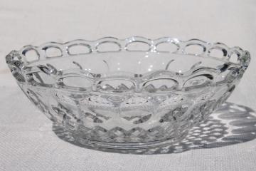catalog photo of old lace edge thumbprint pattern glass dish, large salad or serving bowl