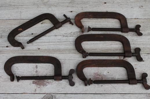 photo of old large  C clamps, lot of Hargrave Superclamp No. 44 Cincinnati clamp #1