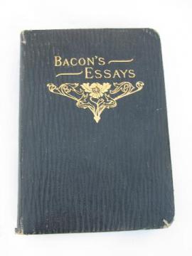 catalog photo of old leather and gilt essays of Francis Bacon, renaissance philosophy