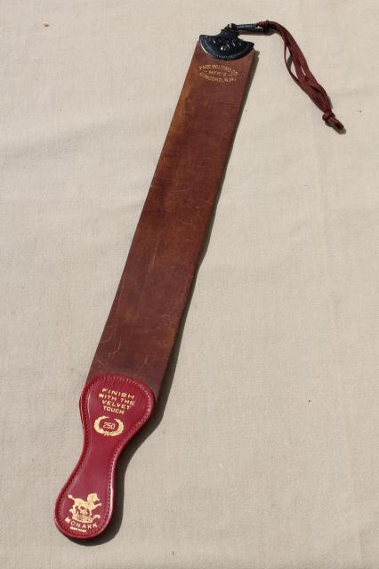 photo of old leather razor strop, straight edge razor shaving vintage barbershop #4