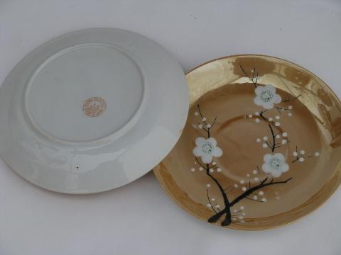 photo of old luster china cups and saucers w/ handpainted plum blossom, made in Japan #3