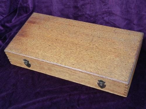 photo of old mahogany finger jointed wood box or case artist's paints or tools #1