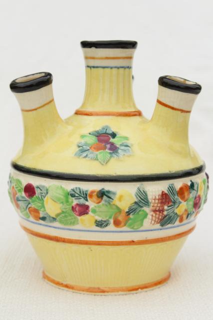 photo of old majolica style tulip vase, vintage hand painted ceramic Maruhon ware Japan #1