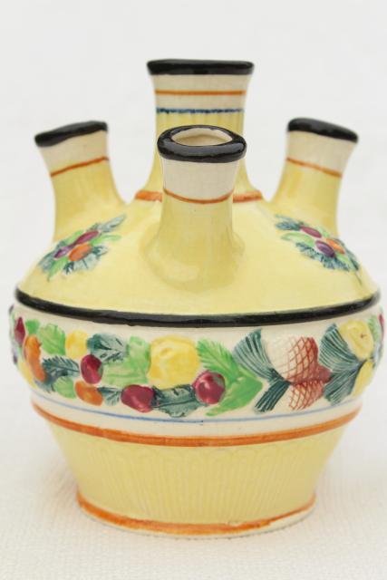 photo of old majolica style tulip vase, vintage hand painted ceramic Maruhon ware Japan #2