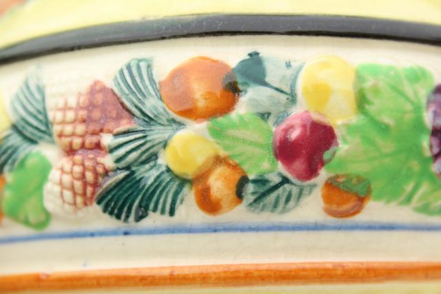 photo of old majolica style tulip vase, vintage hand painted ceramic Maruhon ware Japan #7