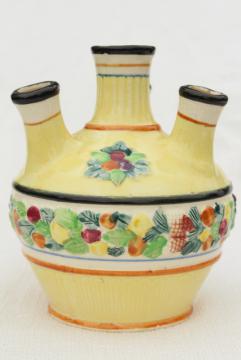 catalog photo of old majolica style tulip vase, vintage hand painted ceramic Maruhon ware Japan