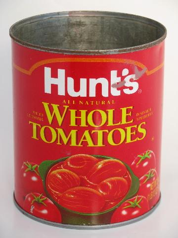 photo of old metal litho print can from Hunt's tomatoes, flower pot or storage jar #1