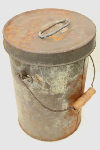 photo of old metal milk pail cream can w/ handle & lid, shiny tinned steel interior #2