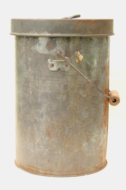 photo of old metal milk pail cream can w/ handle & lid, shiny tinned steel interior #6