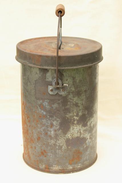 photo of old metal milk pail cream can w/ handle & lid, shiny tinned steel interior #8