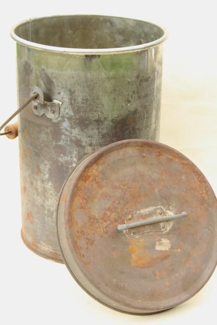 photo of old metal milk pail cream can w/ handle & lid, shiny tinned steel interior #9