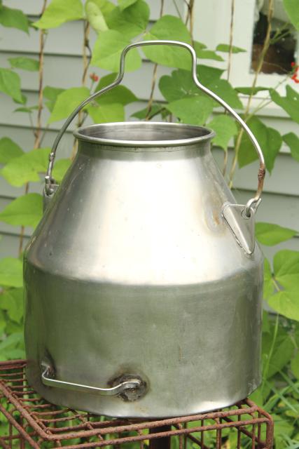 photo of old metal milk pail, vintage DeLaval stainless steel milker milking machine bucket #1