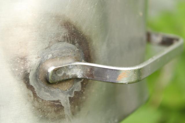 photo of old metal milk pail, vintage DeLaval stainless steel milker milking machine bucket #4