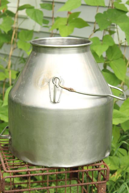 photo of old metal milk pail, vintage DeLaval stainless steel milker milking machine bucket #8