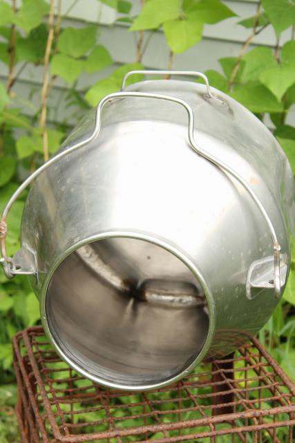 photo of old metal milk pail, vintage DeLaval stainless steel milker milking machine bucket #12