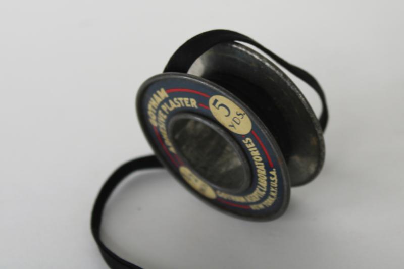 photo of old metal spool from Gotham Labs sticking plaster bandage roll, vintage medical advertising #3