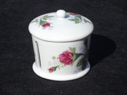 photo of old moss rose china desk box for roll of stamps, postage stamp holder #1