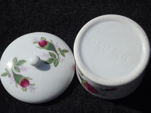 photo of old moss rose china desk box for roll of stamps, postage stamp holder #4