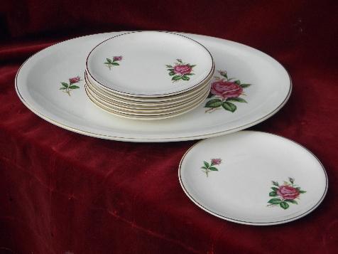 photo of old moss rose pattern china fruit platter & plates, vintage USA - Paden City pottery #1