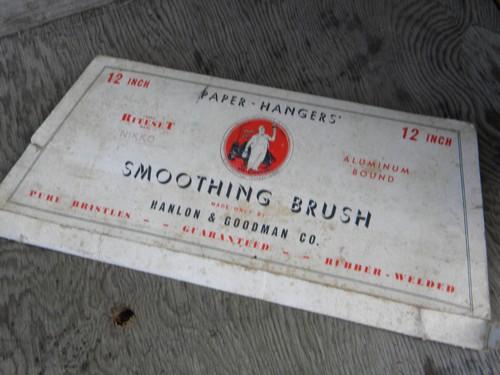 photo of old natural bristle brush w/Hanlon and Goodman advertising graphics #1