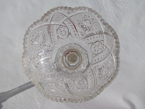 photo of old nu-cut pressed pattern glass, vintage tall stemmed comport bowl #3