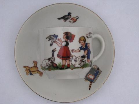 photo of old nursery china cup & saucer etc. antique Germany child's dishes #2