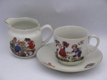 catalog photo of old nursery china cup & saucer etc. antique Germany child's dishes