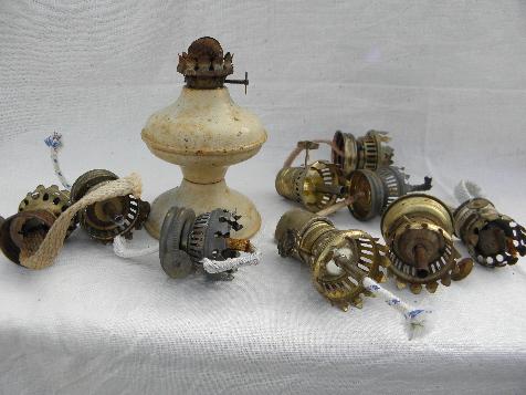 photo of old oil / kerosene lamp parts, burners & wicks for vintage mini lamps #1