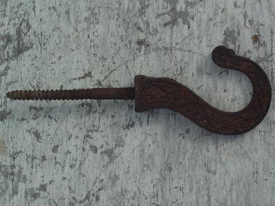 photo of old ornate Arts and Crafts iron chandelier or lamp hook #1