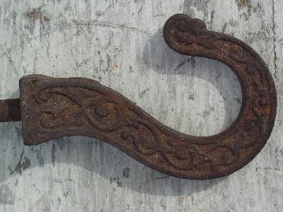 photo of old ornate Arts and Crafts iron chandelier or lamp hook #2