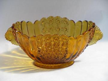 catalog photo of old oval amber glass console centerpiece bowl, daisy and button